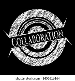 Collaboration chalkboard emblem on black board. Vector Illustration. Detailed.