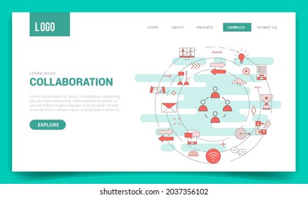 concepto de colaboración con icono de círculo para plantilla de sitio web o página de inicio