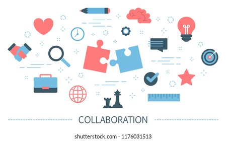 Collaboration concept. Idea of partnership and teamwork. Communication with partner and support while working together. Isolated vector illustration