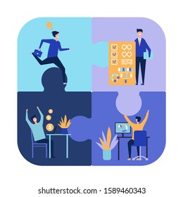 Collaboration concept. Successful teamwork vector illustration. Flat businessmen characters, realization of ideas