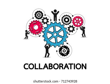 Collaboration concept. Technical of gears. Flat Design creative icon on white background. Vector illustration 