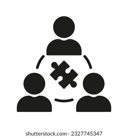 Collaboration, Cooperation, Teamwork Glyph Pictogram. Puzzle Jigsaw Challenge. Business Community Solid Symbol. Team Building, Success and Partnership Silhouette Icon. Isolated Vector Illustration.