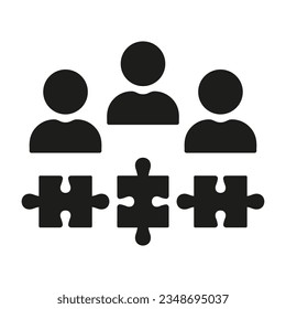 Collaboration, Cooperation, Teamwork Glyph Pictogram. Business Community Solid Symbol. Team Building, Unity, Success Partnership Silhouette Icon. Puzzle Jigsaw Together. Isolated Vector Illustration.