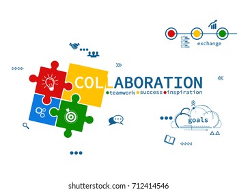 Collaboration creative puzzle concept vector illustration 