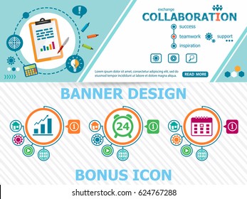 Collaboration design and abstract cover header background for website design. Horizontal advertising business banner layout template