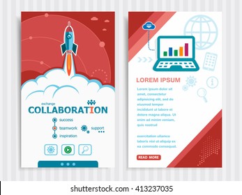 Collaboration design and concept background with rocket. Project Collaboration concepts and Set of Banners. Vector Illustration. Eps10 Format.