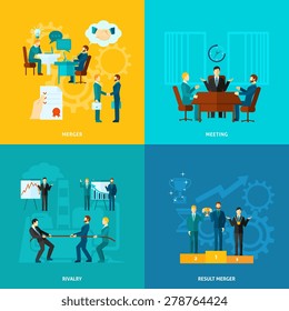 Collaboration design concept set with meeting rivalry result merger flat icons isolated vector illustration