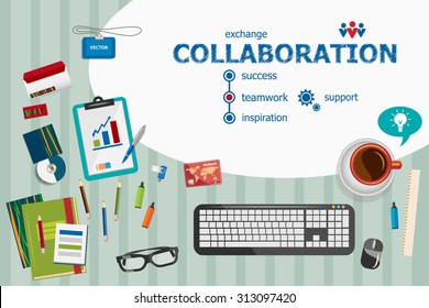 Collaboration design and flat design illustration concepts for business analysis, planning, consulting, team work, project management. Collaboration concepts for web banner and printed materials.