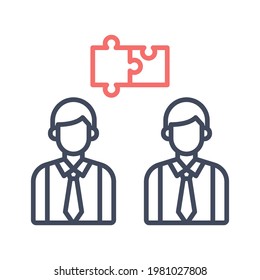 Zusammenarbeit, Diskussion, Teamarbeit, Strategiesymbol, Vektorbild. Kann auch für das Projektmanagement verwendet werden. Geeignet für den Einsatz in Web-Apps, mobilen Apps und Printmedien.