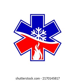 collaboration of fire roof wrench and snow flakes icon for hvac logo design vector business compan