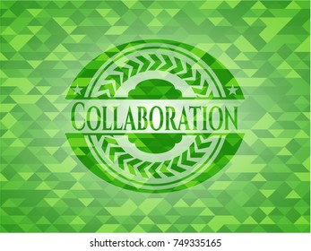 Collaboration green emblem. Mosaic background