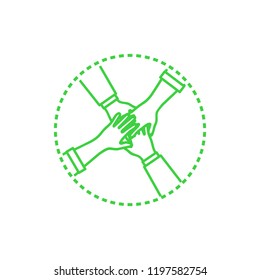 Collaboration hands, teamwork rounded icon vector. Team working on project together helping each other. Partnership and business unity of workers