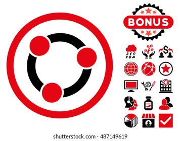Collaboration icon with bonus images. Vector illustration style is flat iconic bicolor symbols, intensive red and black colors, white background.