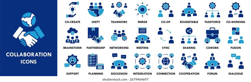 Kollektionssymbol für Zusammenarbeit. Enthaltend Design Teamwork, Team, Geschäft, Support, Meeting, Arbeit