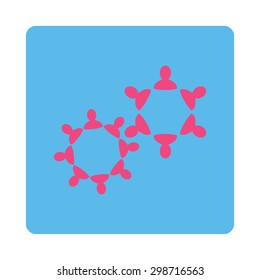 Collaboration icon from Commerce Buttons OverColor Set. Vector style is pink and blue colors, flat square rounded button, white background.