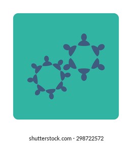Collaboration icon from Commerce Buttons OverColor Set. Vector style is cobalt and cyan colors, flat square rounded button, white background.