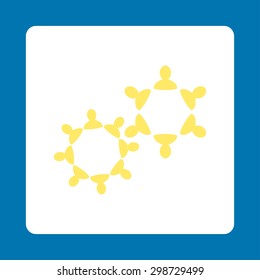 Collaboration icon from Commerce Buttons OverColor Set. Vector style is yellow and white colors, flat square rounded button, blue background.