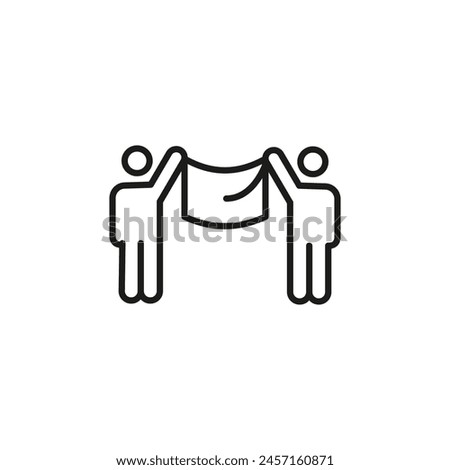 Collaboration Icon. Illustrates two individuals holding a flag together, representing teamwork, partnership, collective effort. Ideal for use in contexts emphasize collaboration. Vector illustration
