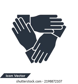 collaboration icon logo vector illustration. three hands support each other symbol template for graphic and web design collection