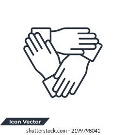 Collaboration Icon Logo Vector Illustration. Three Hands Support Each Other Symbol Template For Graphic And Web Design Collection