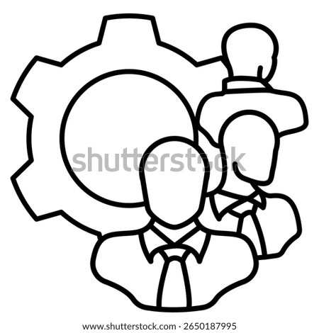 Collaboration icon represented by employees, gear Line style.