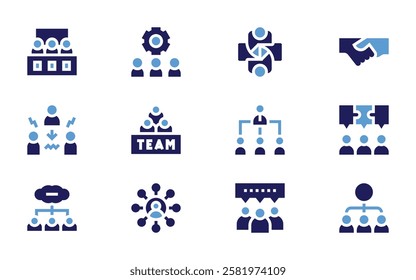 Collaboration icon set. Bold style. Duotone colors. mediator, handshake, collaboration, user, agreement, onboarding, workteam, organization, unity, cloud, teambuilding.