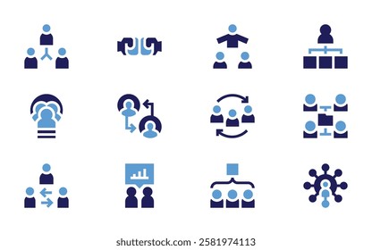 Collaboration icon set. Bold style. Duotone colors. mediator, network, collaboration, team, sharing, fist, teamwork, management.