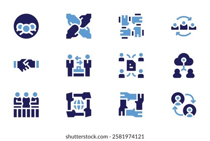 Collaboration icon set. Bold style. Duotone colors. businesspartnership, collaboration, users, trust, team, teamwork, intermediary, world, hands.