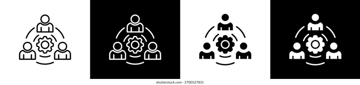 Conjunto de iconos de colaboración en línea y estilo de glifo sobre fondo blanco y negro