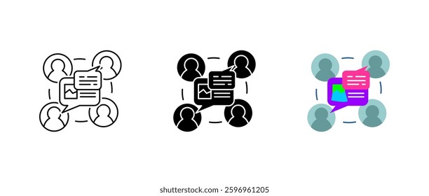 Collaboration icon set. Team discussion and networking sign. Business communication and strategy symbol. Digital meeting and brainstorming pictogram.