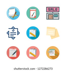 collaboration icon set. vector set about notes, note and sale id icons set.