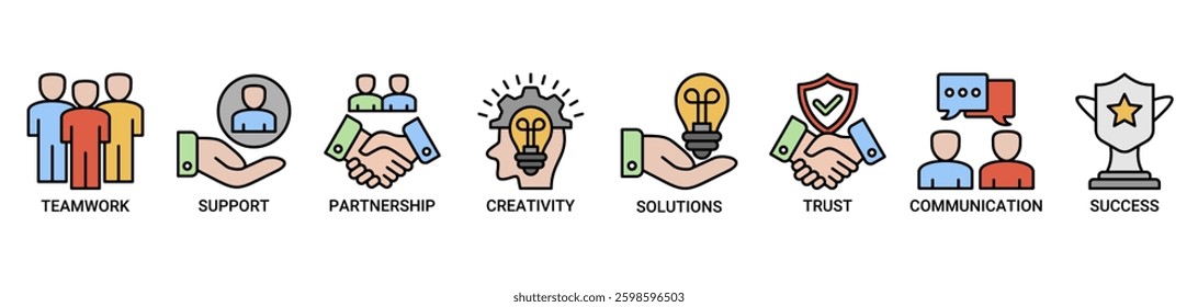 Collaboration icon set. Vector illustration concept with icon outline color symbol background.