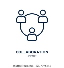 icono de colaboración de la colección de estrategias. Colaboración lineal delgada, negocios, icono de esquema de desarrollo aislado en fondo blanco. Signo de colaboración de vectores de línea, símbolo para web y móvil
