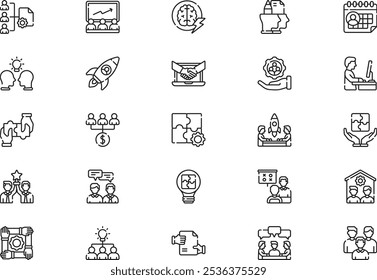 A coleção de ícones de colaboração é uma ilustração vetorial com traçado editável.