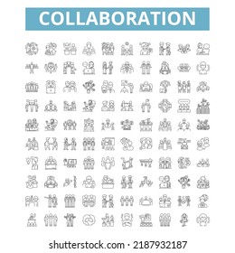 Collaboration icons, line symbols, web signs, vector set, isolated illustration