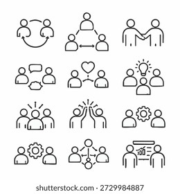 Iconos de colaboración para trabajo en equipo y comunicación
