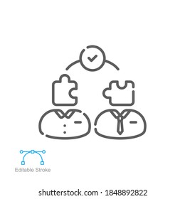 Collaboration idea icon. Forum group  discussion for solution, innovation meeting, communication partner. Line pictogram style. Editable stroke. Vector illustration. Design on white background EPS 10