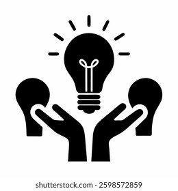 Collaboration idea icon  two hand and a lights bulb 