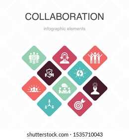 collaboration Infographic 10 option color design. teamwork, support, communication, motivation simple icons