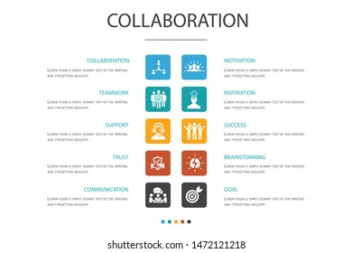 collaboration Infographic 10 option concept.teamwork, support, communication, motivation simple icons