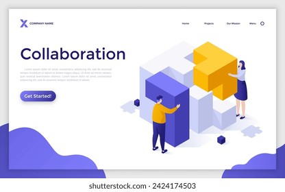 Collaboration isometric concept vector illustration. Working team collaboration, enterprise cooperation, colleagues mutual assistance, problem solving, effective communication landing page