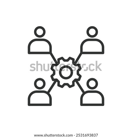 Collaboration, in line design. Collaboration, teamwork, cooperation, partnership, synergy, group work, communication on white background vector. Collaboration editable stroke icon
