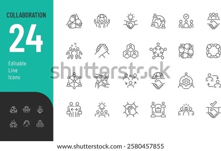 Collaboration Line Editable Icons set. Vector illustration in modern thin line style of business related icons: teamwork, handshake, agreement, and more. Pictograms and infographics.
