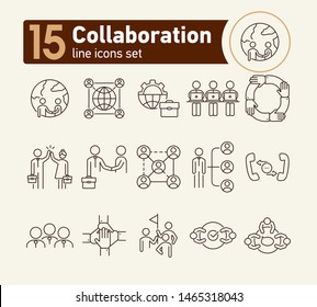 Collaboration line icon set. Meeting, handshake, team, giving high five. Business concept. Can be used for topics like teamwork, company structure, startup
