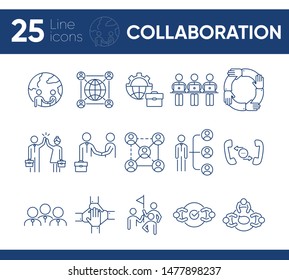 Collaboration line icon set. Meeting, handshake, team, giving high five. Business concept. Can be used for topics like teamwork, company structure, startup