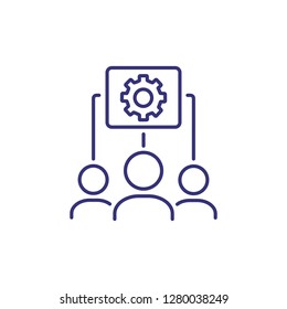 Collaboration line icon. Work group, screen, idea, presentation. Career concept. Vector illustration can be used for topics like working, business, office job