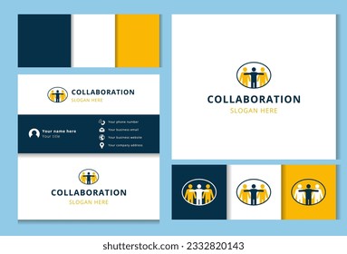 Collaboration logo design with editable slogan. Branding book and business card template.