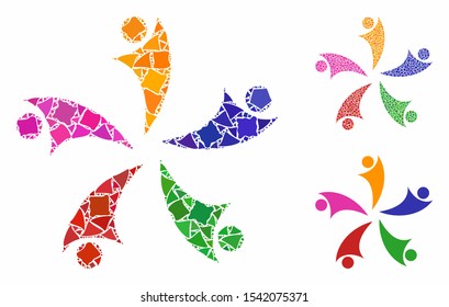 Collaboration logo mosaic of raggy items in different sizes and color tints, based on collaboration logo icon. Vector raggy pieces are combined into collage.