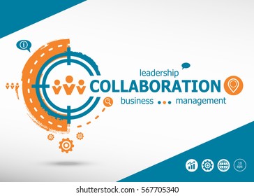 Collaboration and marketing concept on target icon background. Flat illustration. Infographic business for graphic or web design layout 