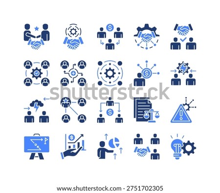 Collaboration Network Icon Collection, featuring Partnership, Alliance, Consortium, Strategic Alliance, Join Venture, Collaborative, Sharing, Synergy, Profit Sharing, Conflict Resolution, Conflict of.